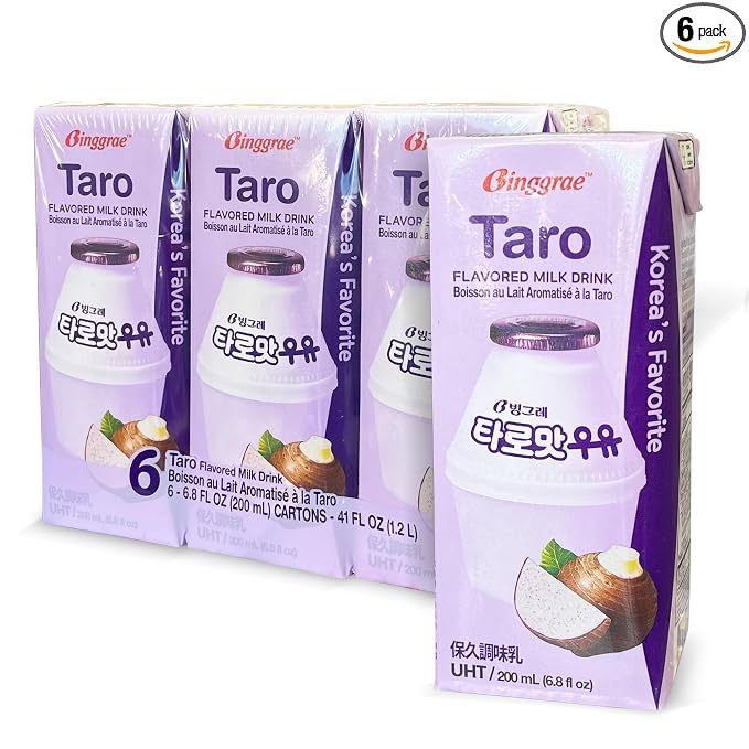 Binggrae Taro Flavored Milk Drink – Sweet and Creamy Korean Beverage – Shelf-Stable 6.8 fl oz Cartons – Pack of 6