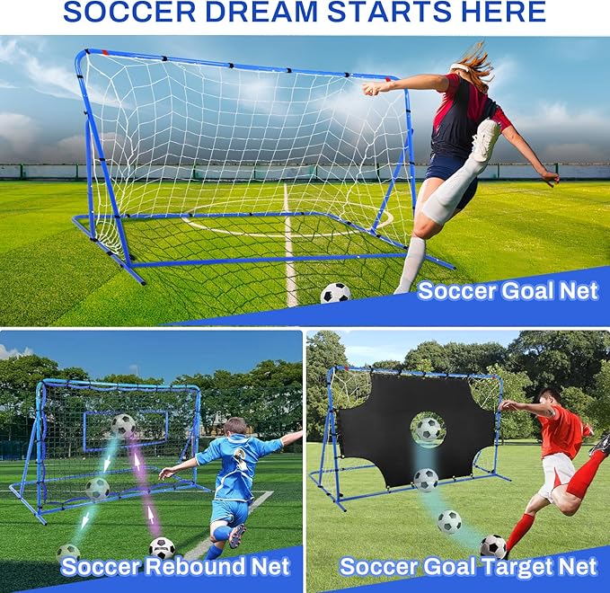 FAHKNS Three Modes of Soccer Goal(6x4ft), Target Net and Rebound Net, Precision Training, Tear-Resistant, Corner Kick Training, Suitable for Children and Teenagers Control