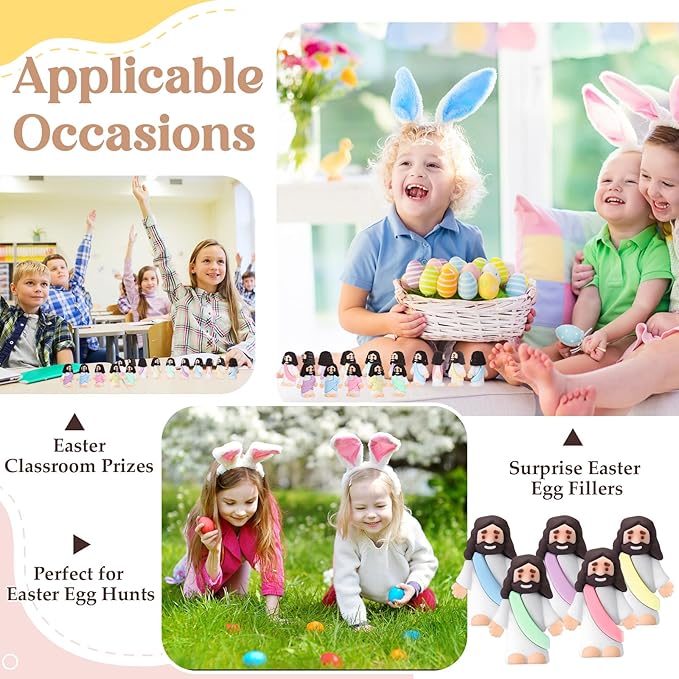 Bememo 300 Pcs Little Jesus Figures Bulk Original Design Mini Pocket Jesus Toys Rubber Figurine to Hide and Seek Religious Party Favors Sunday School Craft Baptism Gifts(Macaron Color)
