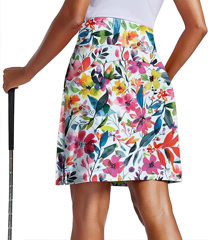 PINSPARK 20" Skorts for Woman Knee Length UPF 50+ Golf Skirts | 4 Pockets, Built-in Shorts, High Waisted, Split Hem, Silky-smooth, Moisture-wicking, for Golf Athletic Tennis Workout Casual