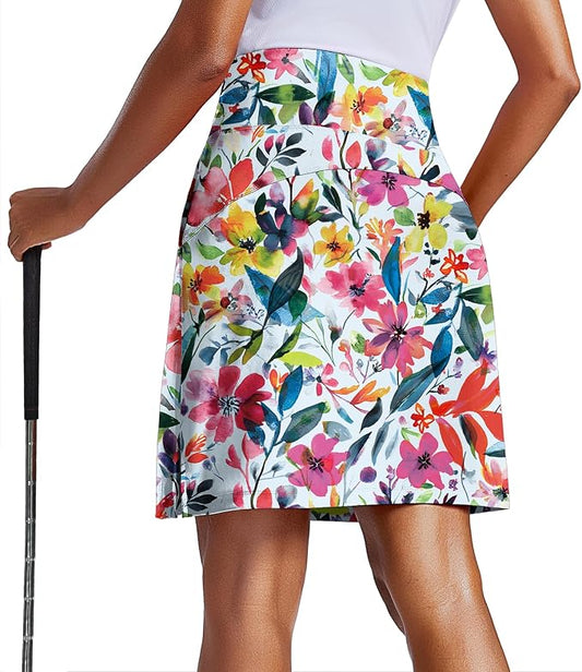 PINSPARK 20" Skorts for Woman Knee Length UPF 50+ Golf Skirts | 4 Pockets, Built-in Shorts, High Waisted, Split Hem, Silky-smooth, Moisture-wicking, for Golf Athletic Tennis Workout Casual
