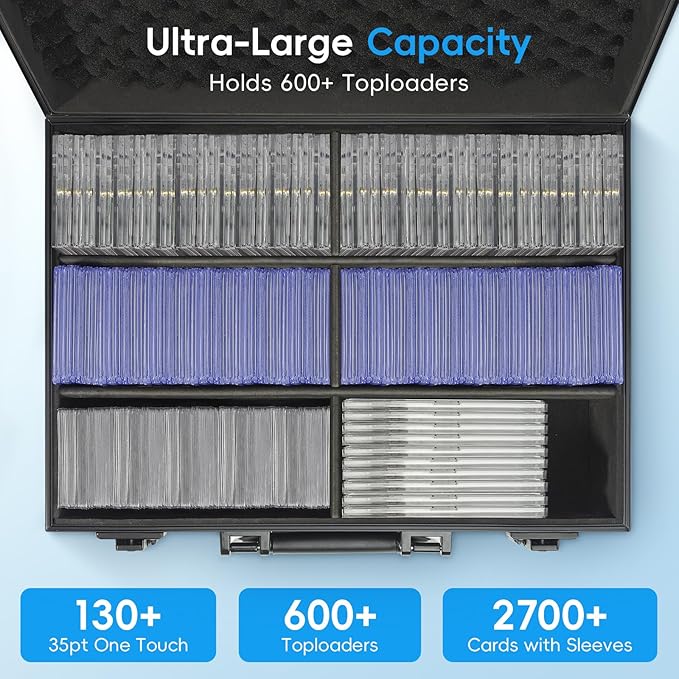 ANNLOV Toploader Storage Box for 3"x4" 35pt Rigid Cards, Holds 600+ Toploaders, Sports Card Storage Case Organizer, Trading Card Storage Box with Lock,Card Case Holder