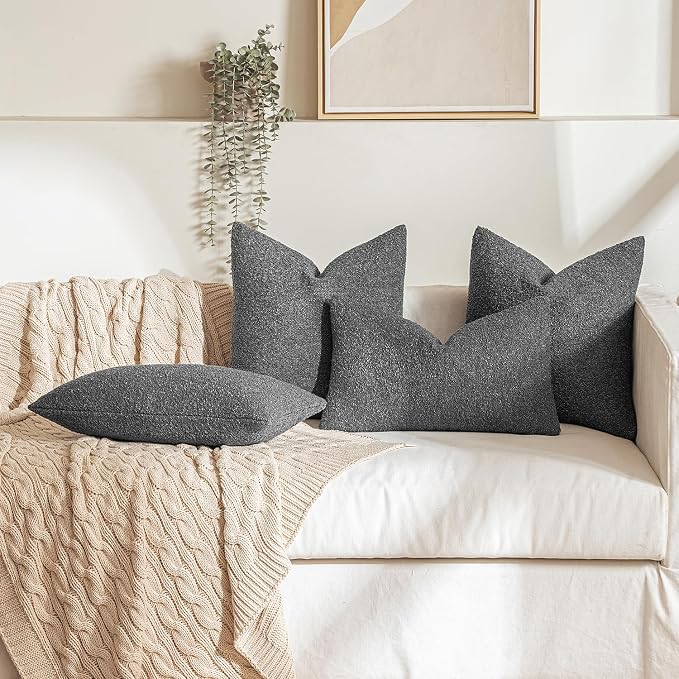 MIULEE 20x20 Decorative Lumbar Boucle Couch Pillow Covers Charcoal | Set of 2 Textured Neutral Throw Pillow Covers, Accent Solid Pillowcases, Sofa Living Room Home Decor
