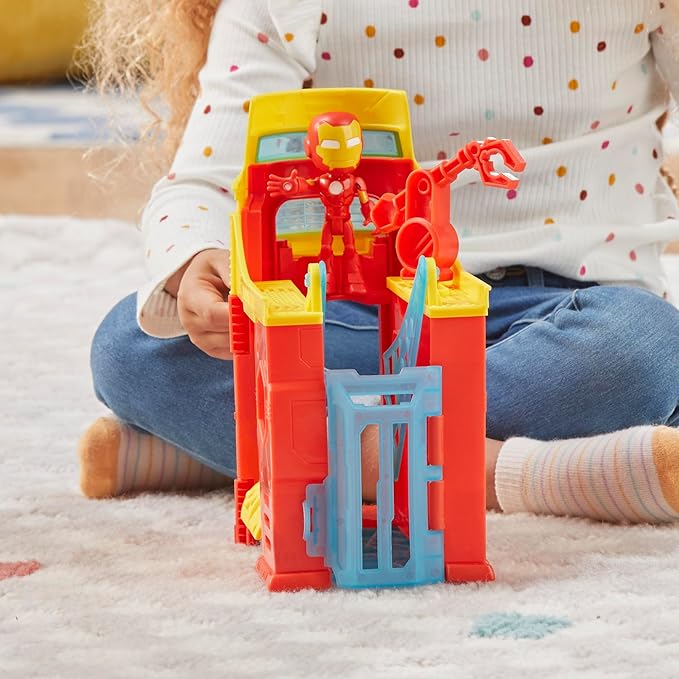 Spidey and his Amazing Friends Stark Tower Playset, Includes 4-Inch Iron Man Action Figure, Marvel Super Hero Toys for Kids 3 and Up