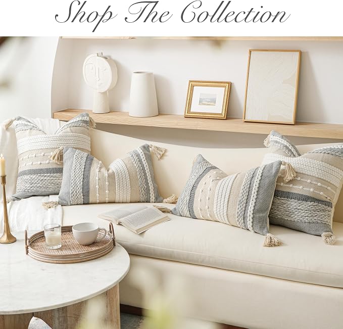 Decorative Lumbar Throw Pillow Cover 12x20 Boho Gray Accent Cushion for Couch Sofa Farmhouse Pillowcase for Bedroom Living Room Home Décor Cover ONLY