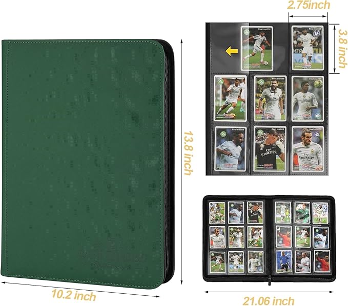 9 Pockets Card Binder,Premium Zip Trading Card Binder,540 Double Sided Pocket PU Collection Binder, Collector Album, Card Folder for MTG, TCG, Business Cards.(Blackish Green)