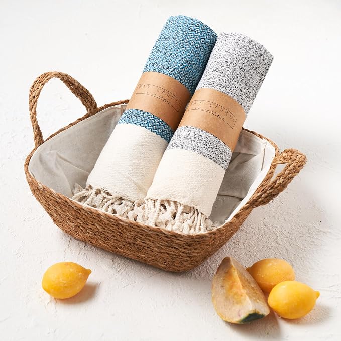 BAY LAUREL Turkish Hand Towel – Pack of 2 | Soft & Absorbent Decorative Towels for Bathroom, Hand, Face, Hair, Gym, Yoga, SPA, Kitchen & Tea | Boho Decor (Turquoise, Diamond 16x40 Inches (Set of 2)