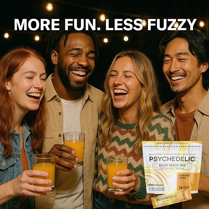 Psychedelic Water Calming Kava Drink Mix - Kava kava Flavored Drink Mix - Easy Open Single-Serving - Flavored Kava - Mucuna Pruriens - Stevia - Adaptogen Mocktails - 14 Sticks - Sunburst Citrus