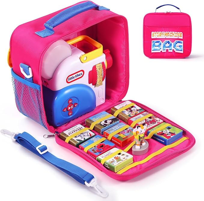 Storage Case for Little Tikes Story Dream Machine Books Starter Set, Toys Storage Holder Travel Case for Many Story Collection, Storytime/Little Golden Book Accessories, Pink, 8.6x8.2x5.5