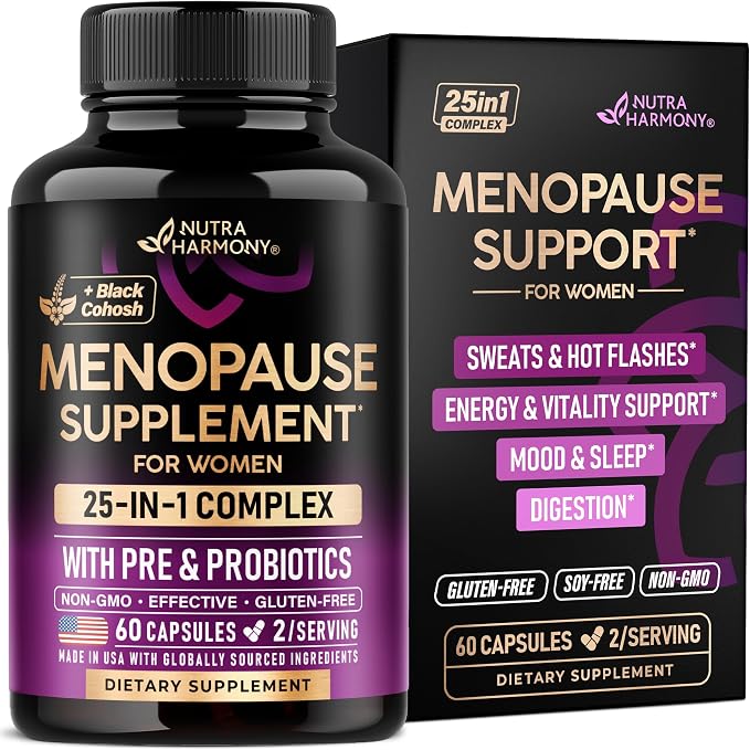 Menopause Supplements for Women - Dong Quai, Black Cohosh, Pre & Probiotics - Sweats & Hot Flashes Relief - Digestion, Sleep & Mood Support - 25-in-1 Perimenopause Complex - Lab Tested - 60 Capsules