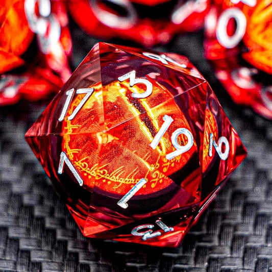 ARUOHHA DND Resin Dice Gazes Eye Dice Silver Red Liquid Core Flaming RPG Sharp Edged Dice Set with Gift Box, Polyhedral D and D Dice Set Compatible with Dungeons Dragons Role Playing Game D20 D6