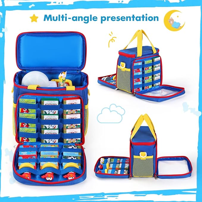 Carrying Case Compatible with Little Tikes Story Dream Machine Books Starter Set and Accessories,Portable Storage Bag for Story Books and Character with Handle and Shoulder Strap (Blue)