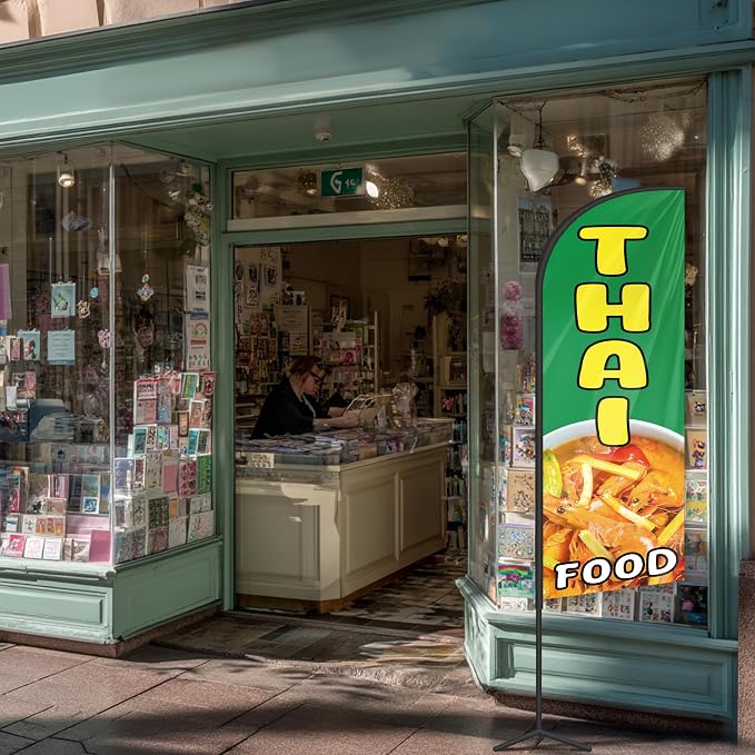 Thai Food Feather Flag for Storefronts Fairs,6 FT (Flagpole Not Included) | Business Advertising Flag