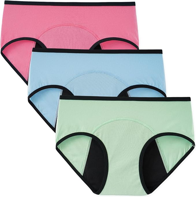 INNERSY Period Underwear for Women Teens Leak-Proof Menstrual Cotton Protective Hipster Panties 3-Pack