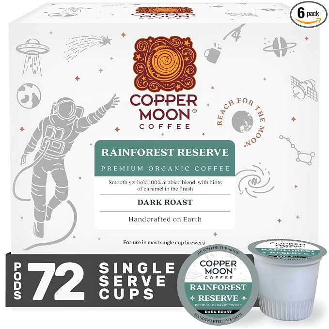 Copper Moon Single Serve Coffee Pods for Keurig K-Cup Brewers, Dark Roast, Rainforest Reserve Blend, 72 Count
