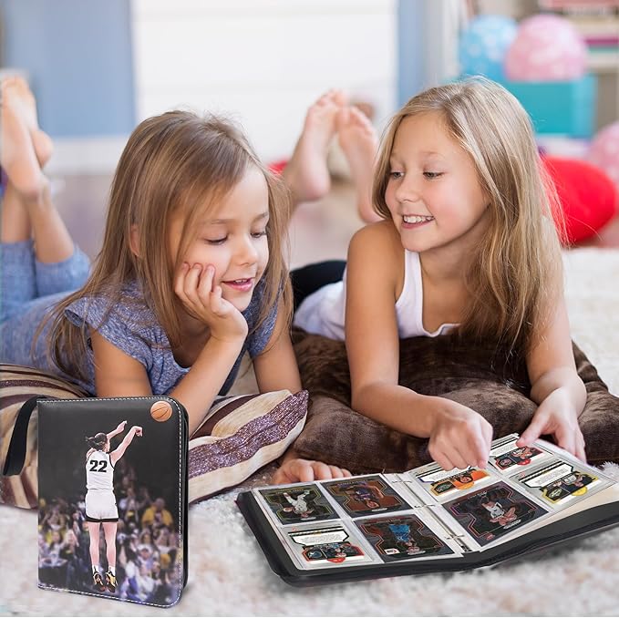 Basketball Trading Card Binder,4 Pocket with 50 Sleeves up to 400 Cards Basketball Binder,Portable Waterproof Storage Book with Sleeves for Basketball Cards Collection