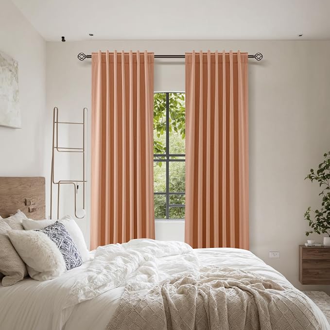 Guken 100% Blackout Curtains 96 Inch Length 2 Panels Set for Living Room Bedroom Back Tab Thermal Insulated Black Out Linen Drapes Room Darkening Rose,52x96