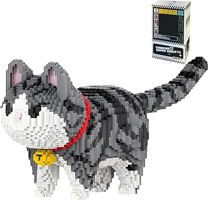 Gray Cat Micro Building Blocks Set Laegr Animal Model Kits Toys Gift for Adult and Kids 6500 Pieces