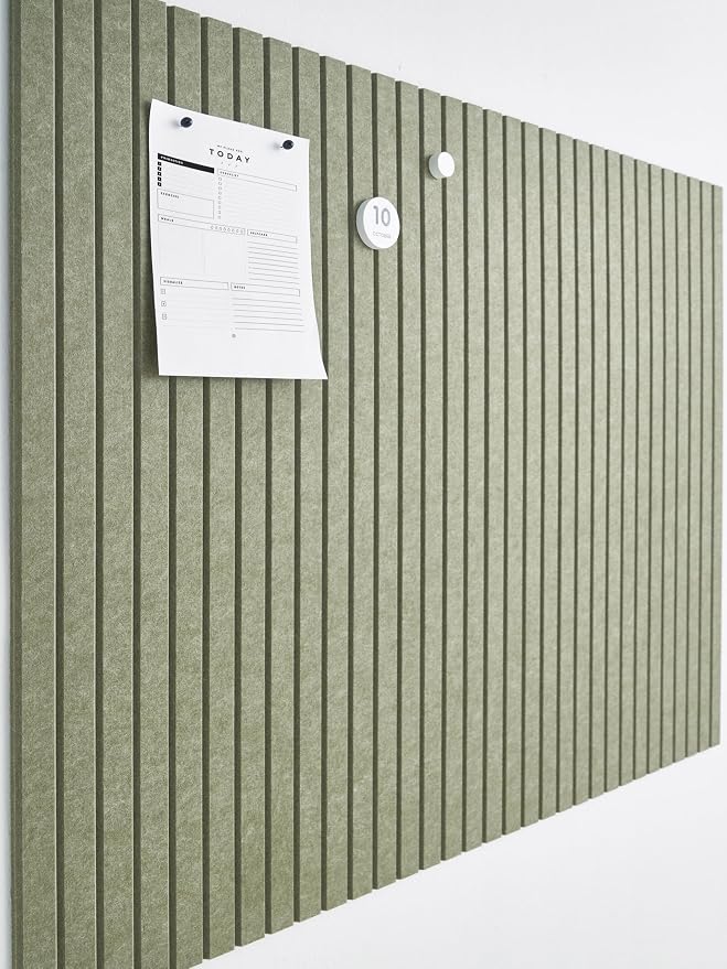 Felt Bulletin Board Tiles 48"x36" 12-Pack, Cork Board Alternative, OEKO-TEX Certified, NRC 0.95 Acoustic Wall Panels, Damage-Free Adhesive, Slatted Design, Home Office, Classroom (Khaki Green)