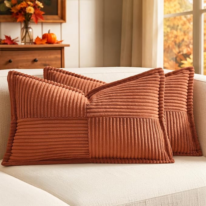 MIULEE Fall Burnt Orange Decorative Lumbar Throw Pillow Covers for Couch 12x20 in