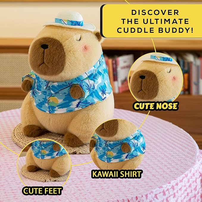 12 Inch Cute Animal Capybara Plush Toy with Tropical Shirt, Cute Animal Plush, Cute Doll Gift for Kids for Girls/Boys, Kawaii Anxiety Stuffed Animal Plushie, Bedtime Huggable Companion