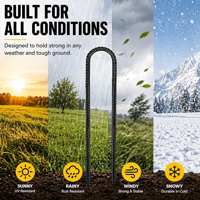 RIY Trampoline Stakes Anchors High Wind Heavy Duty Tent Stakes 12 Inch Ground Anchor Trampoline Accessories with T Hook