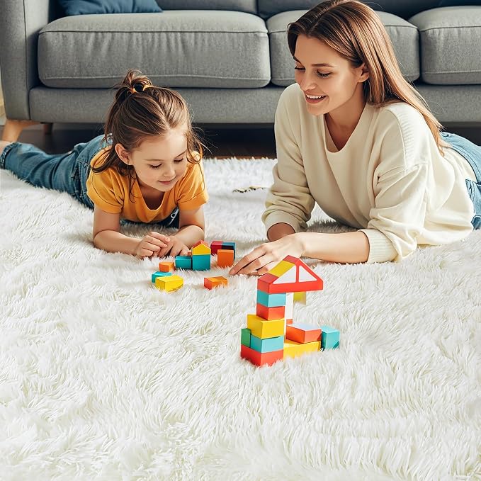 6x9 Thick Cream White Shag Rug for Bedroom, Soft Plush Fluffy Carpet | Ivory Area Rug for Living Room, Kids Nursery, Dorm Room, Machine Washable Non Slip Shaggy Carpet