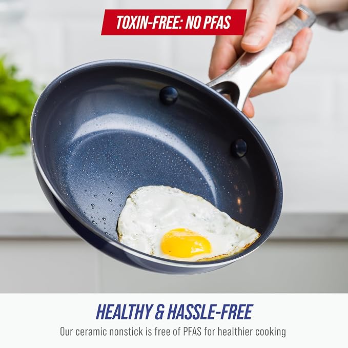 Blue Diamond 8" Diamond Infused Ceramic Nonstick Frying Pan Skillet, Blue | PFAS-Free Ceramic Nonstick, Dishwasher & Oven Safe, Stay Cool Handle, Durable Metal Utensil Safe, Egg & Omelet Pan