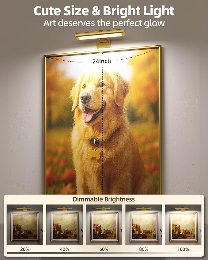 EZVALO Picture Light for Wall, Rechargeable 2400mAh Gold Lights Wireless with IR Remote, 3 Color & Dimmable Magnetic 7.87'' LED Lights Display for Painting, Living Room, Gallery, Bedroom Art (2P)