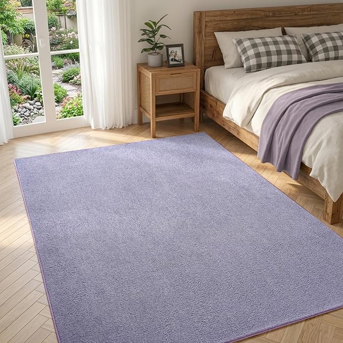 FinRèc 4x6 Washable Area Rugs for Bedroom Living Room, Low Pile Thin Ultra Soft Shag Rug, Non-Slip Carpet Indoor for Home Decor (Purple/White)