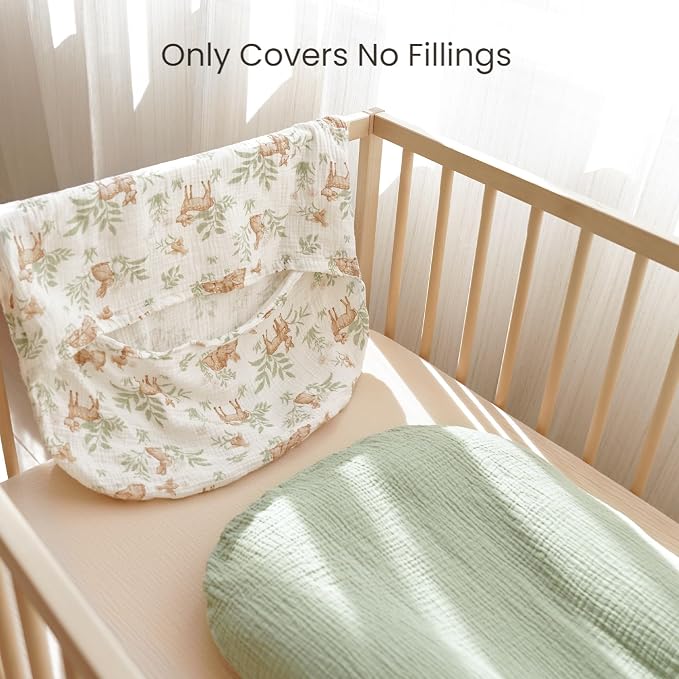 Konssy Muslin Baby Lounger Cover 2 Pack, 100% Cotton Newborn Lounger, Soft and Breathable for Boys & Girls (Woodland, Sage)