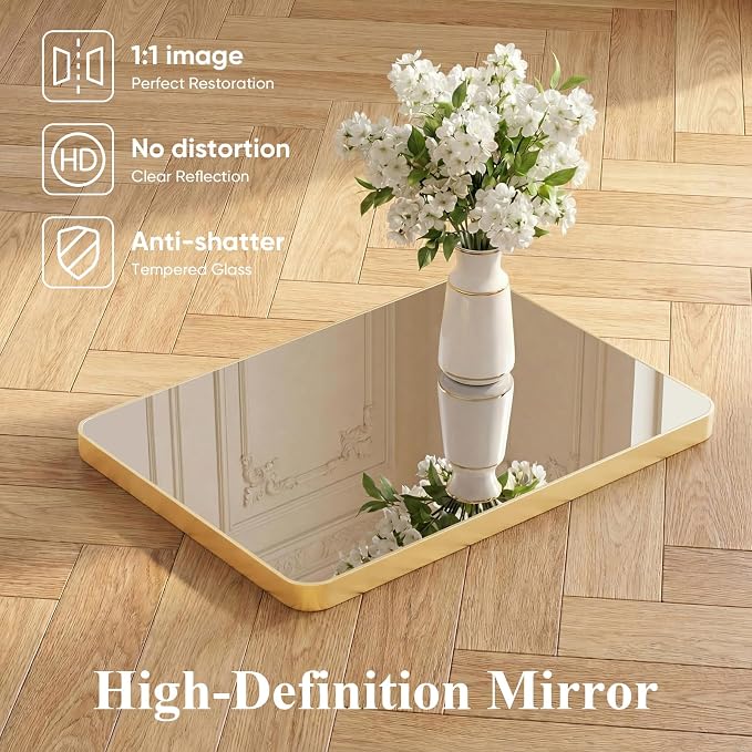 Sweetcrispy Bathroom Mirror for Over Sink, 24x36 Inch Wall Mount Mirror with a Rounded Rectangle and Matte Metal Frame, Modern Wall Vanity Mirrors for Home Decor, Living Room, Bedroom, Gold
