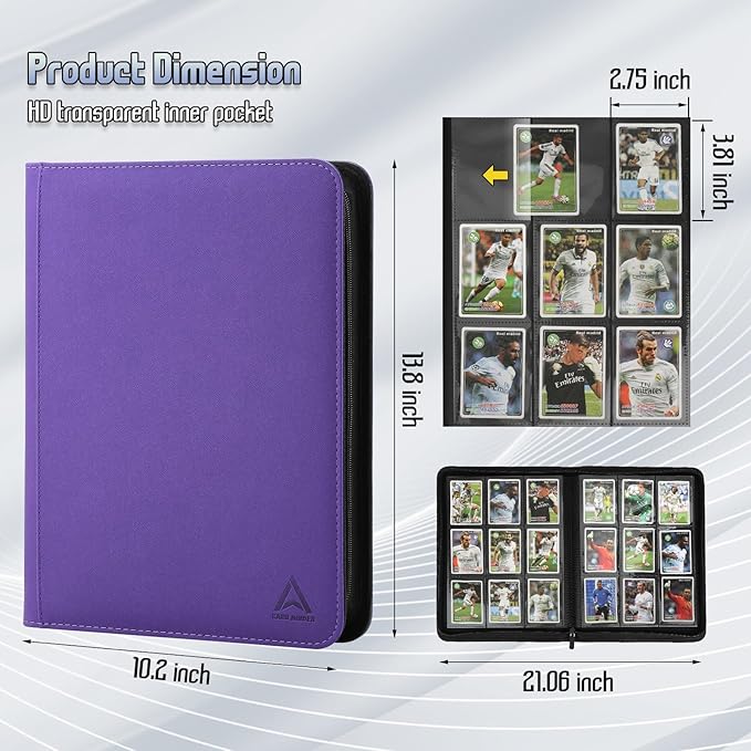 Arkeiliy Card Binder 9 Pocket, Double Sided Pockets Trading Card Binder with 30 Sleeves, Premium Zip Trading Card Holder Collector Album Holds 540 MTG (Purple)