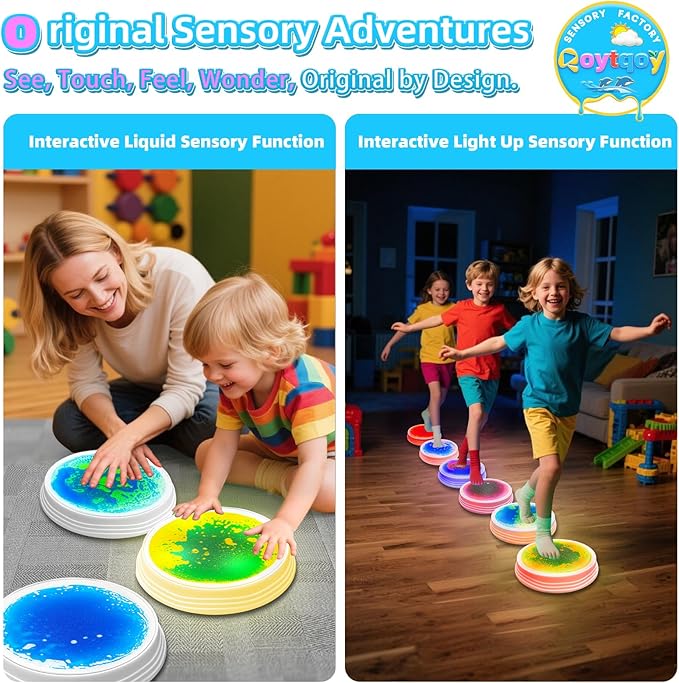 Liquid Light Up Stepping Stones - 1 Pack Round Liquid Sensory Balance Stones for Kids 3 Age Up