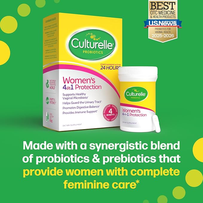 Culturelle Probiotics for Women with Prebiotics - 4-in-1 for Vaginal, Digestive, Urinary & Immune Health - pH Balance, Bloating & Gas Relief - Daily Vegetarian Capsules, Non-GMO - 50 Count