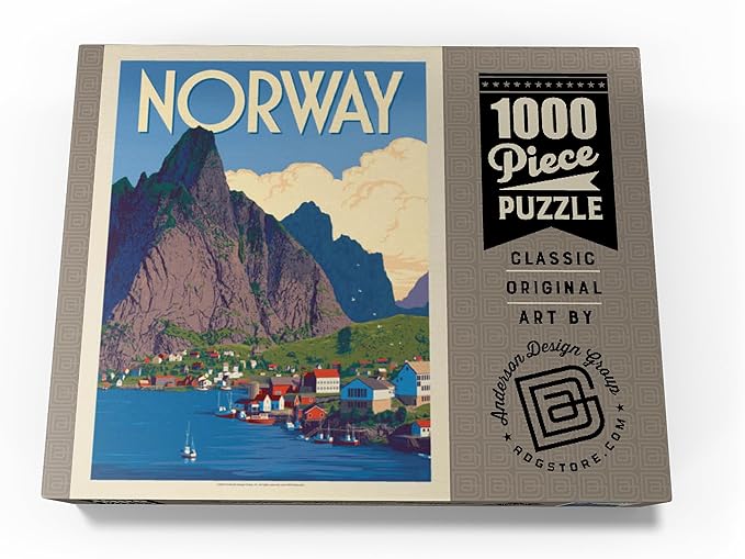 MyPuzzle Norway: The Land of Fjords, Vintage Poster - Premium 1000 Piece Jigsaw Puzzle for Adults