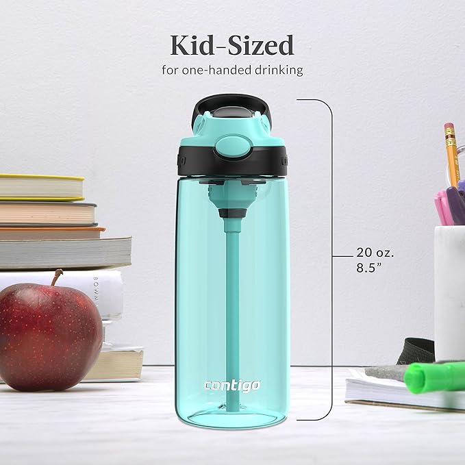 Contigo Aubrey Kids Water Bottle, 2-Pack, 20oz, Jade/Licorice & Juniper/Jade, Spill-Proof Lid, Dishwasher Safe, BPA Free