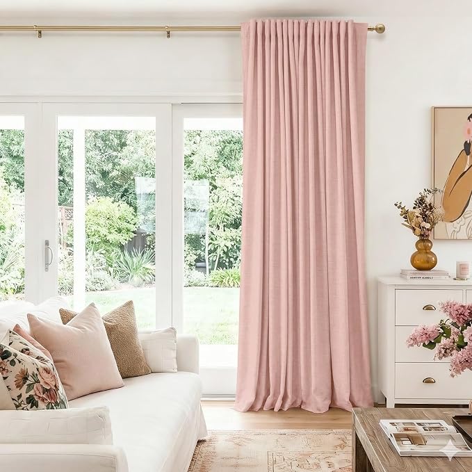 100% Blackout Shield Linen Blackout Sliding Door Curtains for Living Room, Back Tab/Rod Pocket Thermal Insulated Curtains for Sliding Glass Doors, 1 Panel Set, 100" W x 84" L, Blush Pink