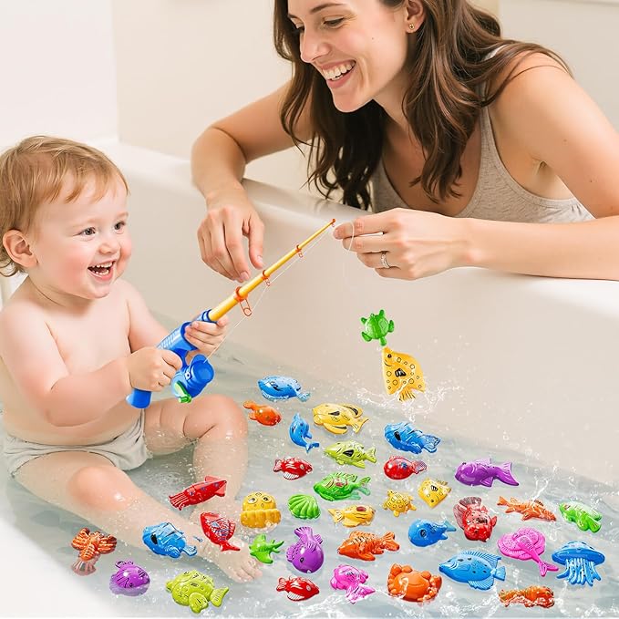 Magnet Fishing Game for Kids 3-5 4-8 - Fish Toys for Kids 3-5, Bathtub Floating Toy Fishing Pole, Water Table Pool with Rod Net, Bath Outdoor Gifts for Toddlers Baby Age 3 4 5 6 7 8 Year Old