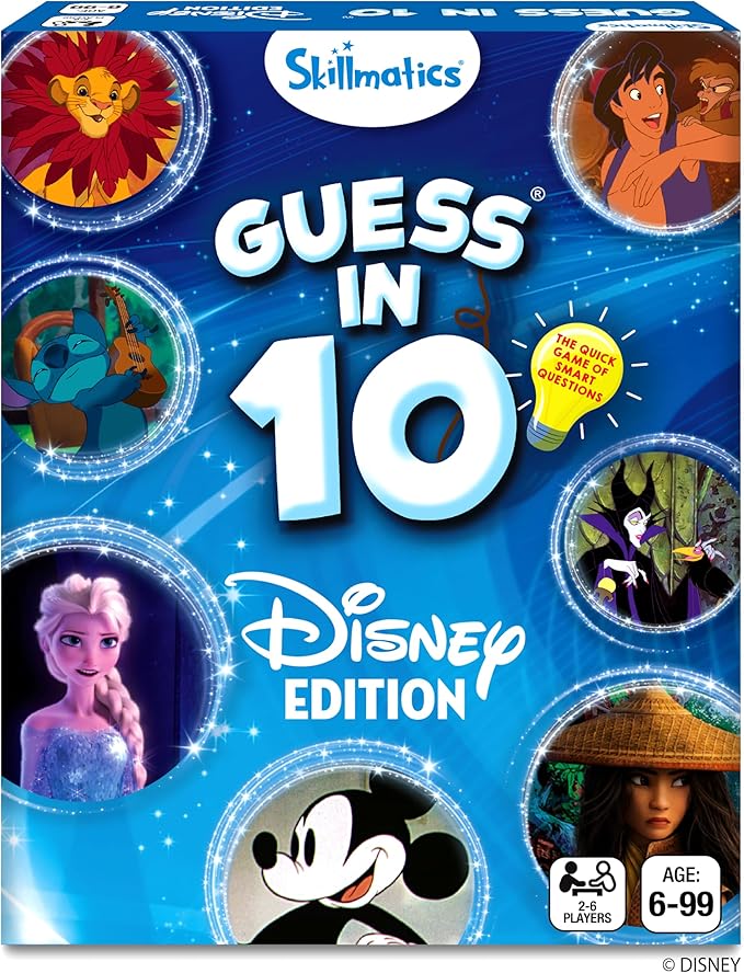 Skillmatics Guess in 10 Disney, Card Game for Girls, Boys, Kids, Teens, Adults Who Love Cinderella, Mickey Mouse, Moana, Travel Toy, Gifts for Ages 6, 7, 8, 9 and Up