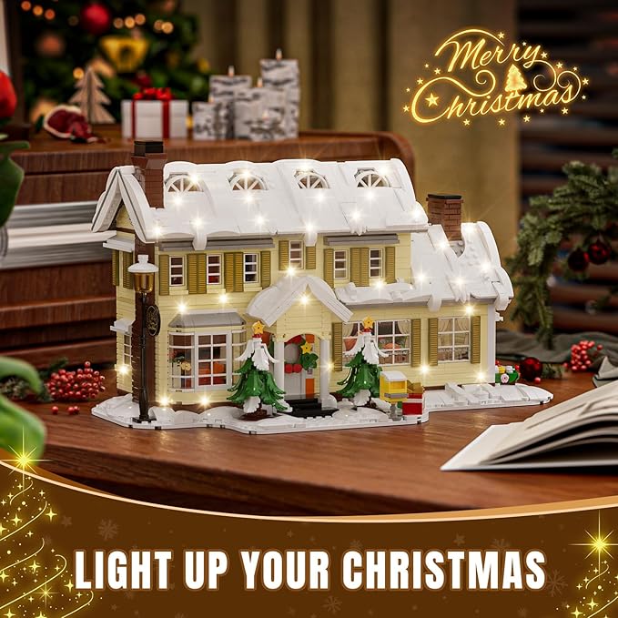 Christmas Holiday House Building Blocks Set, Christmas Village House Building Kit with Warm LED Lights, Christmas Toys, Winter Collection, Retro for Adults and Kids(2069PCS)