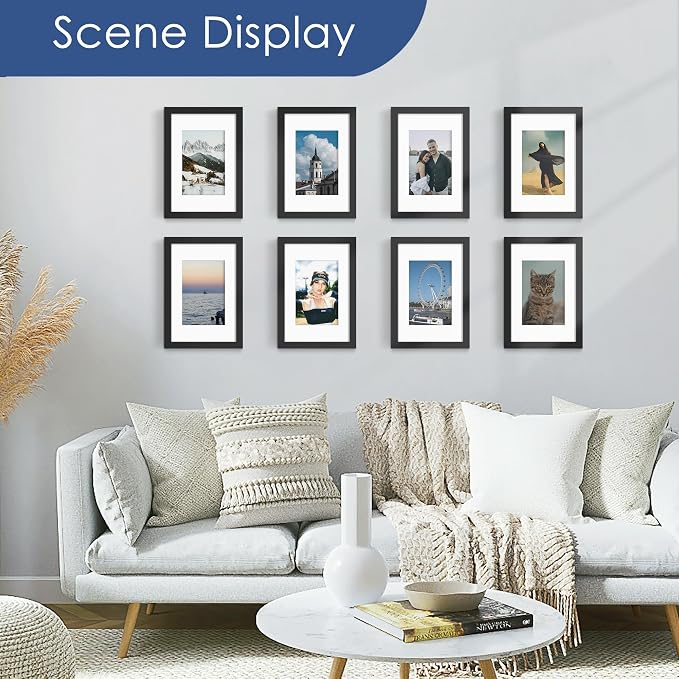 6x9 Picture Frame Set of 6, Wall or Tabletop Display, Black | Display Pictures 4x6 with Mat or 6x9 Without Mat, Horizontal or Vertical, Gallery Wall Frame Set, Wedding Birthday Gifts