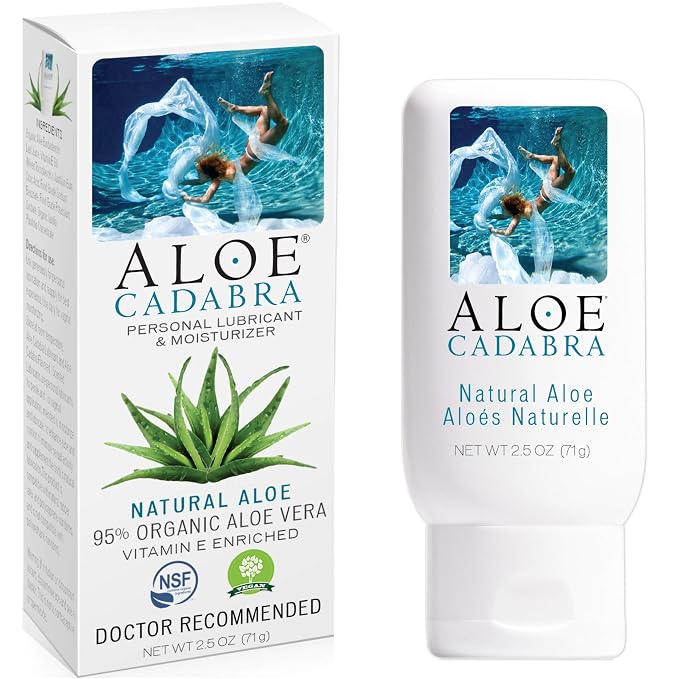 Aloe Cadabra Natural Water Based Personal Lubricant & Vaginal Moisturizer, NSF Certified Organic Aloe Lube for Men, Women & Couples, Non-Staining, pH Balanced (Unscented 2.5oz, 1 Pack)