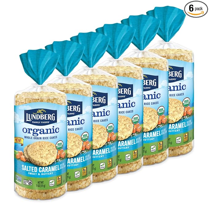 Lundberg - Organic Salted Caramel Brown Rice Cakes, Healthy Snack for the Whole Family, Kosher, USDA-Organic, Gluten-Free, Vegan (11 oz, 6-Pack)