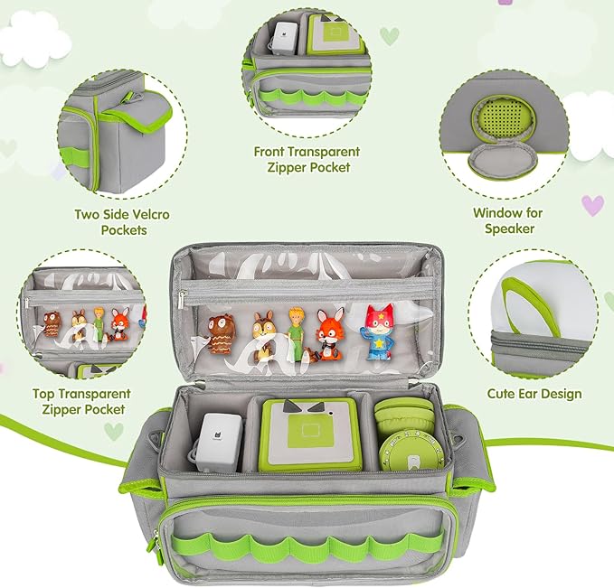 Carrying Case Compatible with Toniebox Starter Set Bundle, Cute Storage Travel Bag Compatible with Little Tikes Story Dream Machine Books Starter Set, Green & Pink(Bag Only)