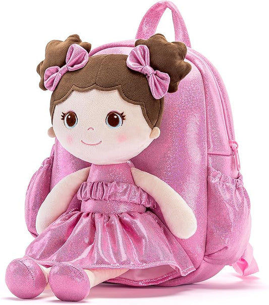 Lazada Toddler Backpack - Baby Girl Gifts Curly Fingerprints Plush Doll Dress Backpack - Fashion Girls Curly Rolled Fingerprints Series - Peach 11 Inches