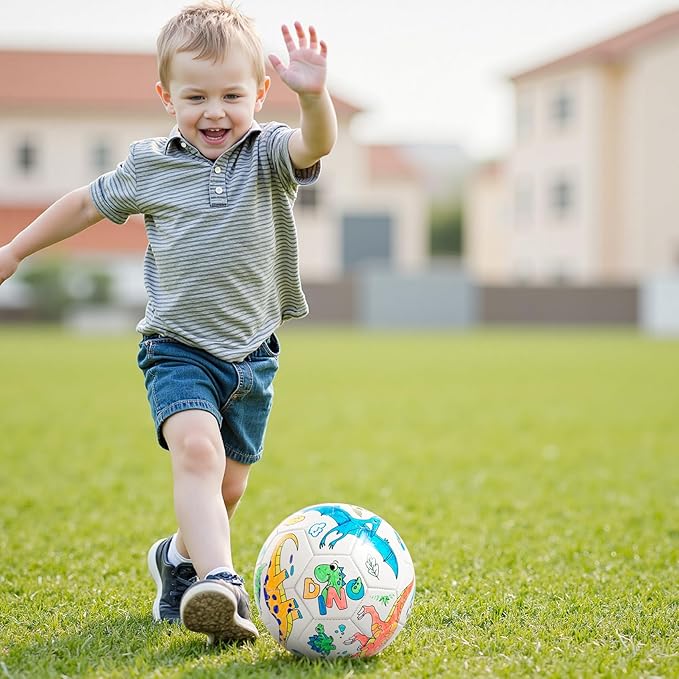 EVERICH TOY Paint Your Own Soccer Ball with Markers, Toddler Arts and Crafts Soccer Gifts, Kids Soccer Ball Size 3 Dinosaur Toys for Boys Girls, Sport Drawing DIY Design Color Play Ball Game with Pump