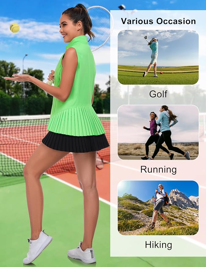 Little Donkey Andy Women's Golf Vest Outerwear | Pleated Hem Sleeveless Athletic Jacket for Running Yoga Tennis