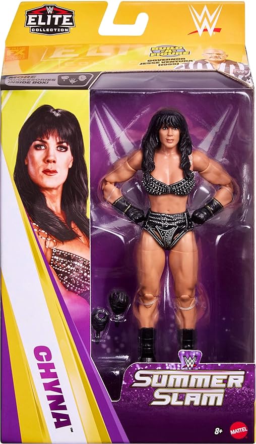 Mattel WWE Elite Collection Action Figure & Accessories, Premium Live Event Chyna Set, SummerSlam Series with Jesse “The Body” Ventura Build-A-Figure Parts