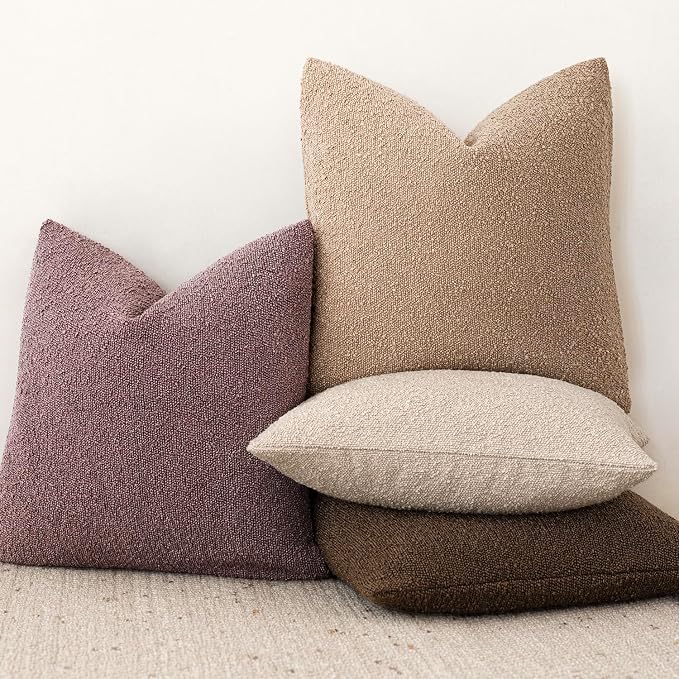 Foindtower Set of 2, Decorative Textured Boucle Throw Pillow Covers Accent Solid Pillow Cases Soft Cozy Couch Cushion Case for Chair Sofa Bedroom Living Room Home Decor 26x26 Inch Dark Purple